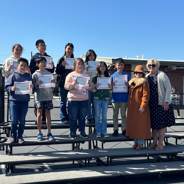 Second Trimester Awards with Mrs. Kirnbauer and Principal Carter